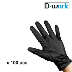 100 Gants Nitrile Noirs Non Poudrés Taille L (8/9) Résistants et Confortables Usage Alimentaire ou Professionnel - D-Work