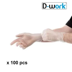 100 Gants Vinyle Micro Poudrés Taille L (8/9) Résistants, Confortables et Polyvalents pour Usage Alimentaire - D-Work