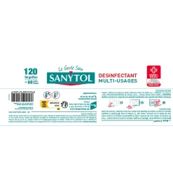 120 lingettes désinfectantes multi-usages eucalyptus Sanytol 0,2L