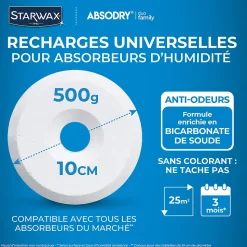 4 recharges de 500g universelles pour absorbeur d'humidité Starwax