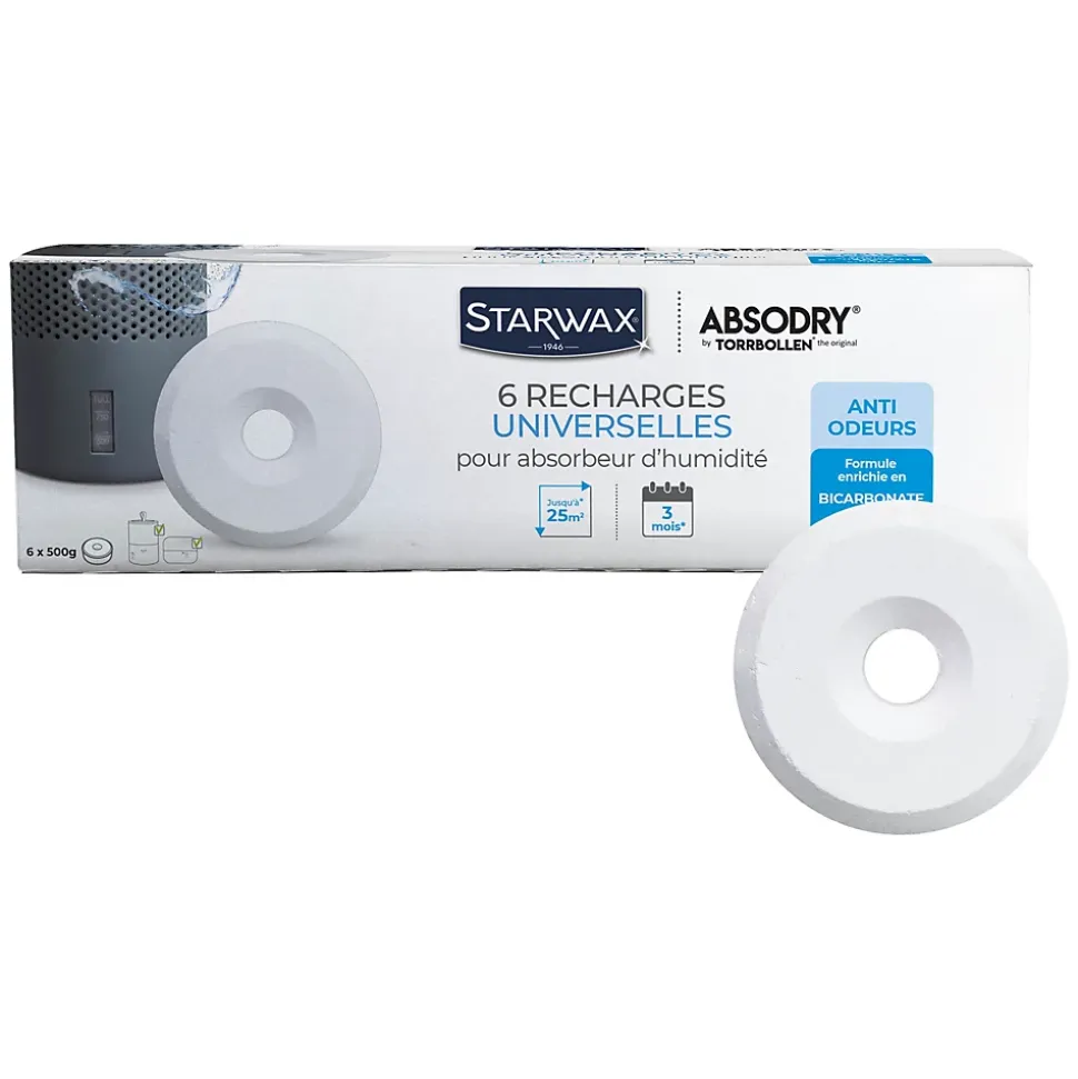 6 recharges de 500g universelles pour absorbeur d'humidité Starwax