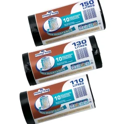 10 sacs poubelle renforcés noirs 150L