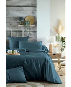 1 Taie de traversin percale de coton uni 45 x 185 cm Elysee pétrole