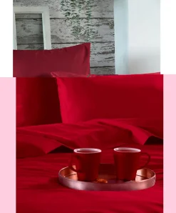 1 Taie de traversin percale de coton uni 45 x 185 cm Elysee rouge