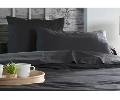 1 Taie de traversin percale de coton uni 45 x 185 cm Elysee anthracite