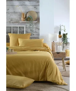 1 Taie de traversin percale de coton uni 45 x 185 cm Elysee moutarde