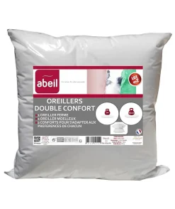 ABEIL Lot de 2 Oreillers DOUBLE CONFORT 100% Coton 60x60cm