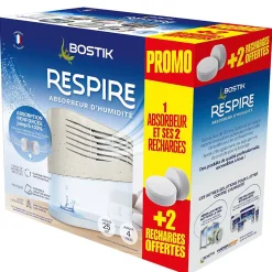 Absorbeur d'humidité avec 4 tablettes de 250 g Bostik Respire pour surface de 25 m²