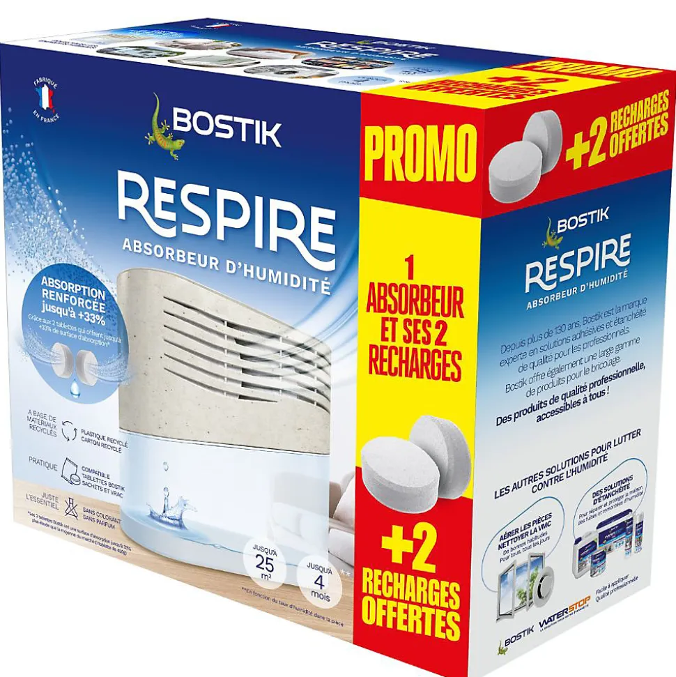 Absorbeur d'humidité avec 4 tablettes de 250 g Bostik Respire pour surface de 25 m²