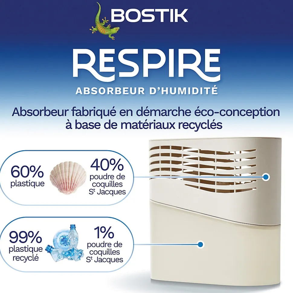 Absorbeur d'humidité avec 4 tablettes de 250 g Bostik Respire pour surface de 25 m²