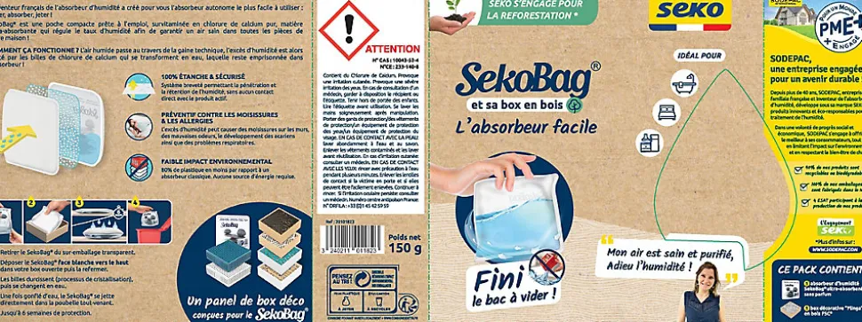 Absorbeur d'humidité avec 1 sachet absorbeur Seko Seko Bag pour surface de 15 m²