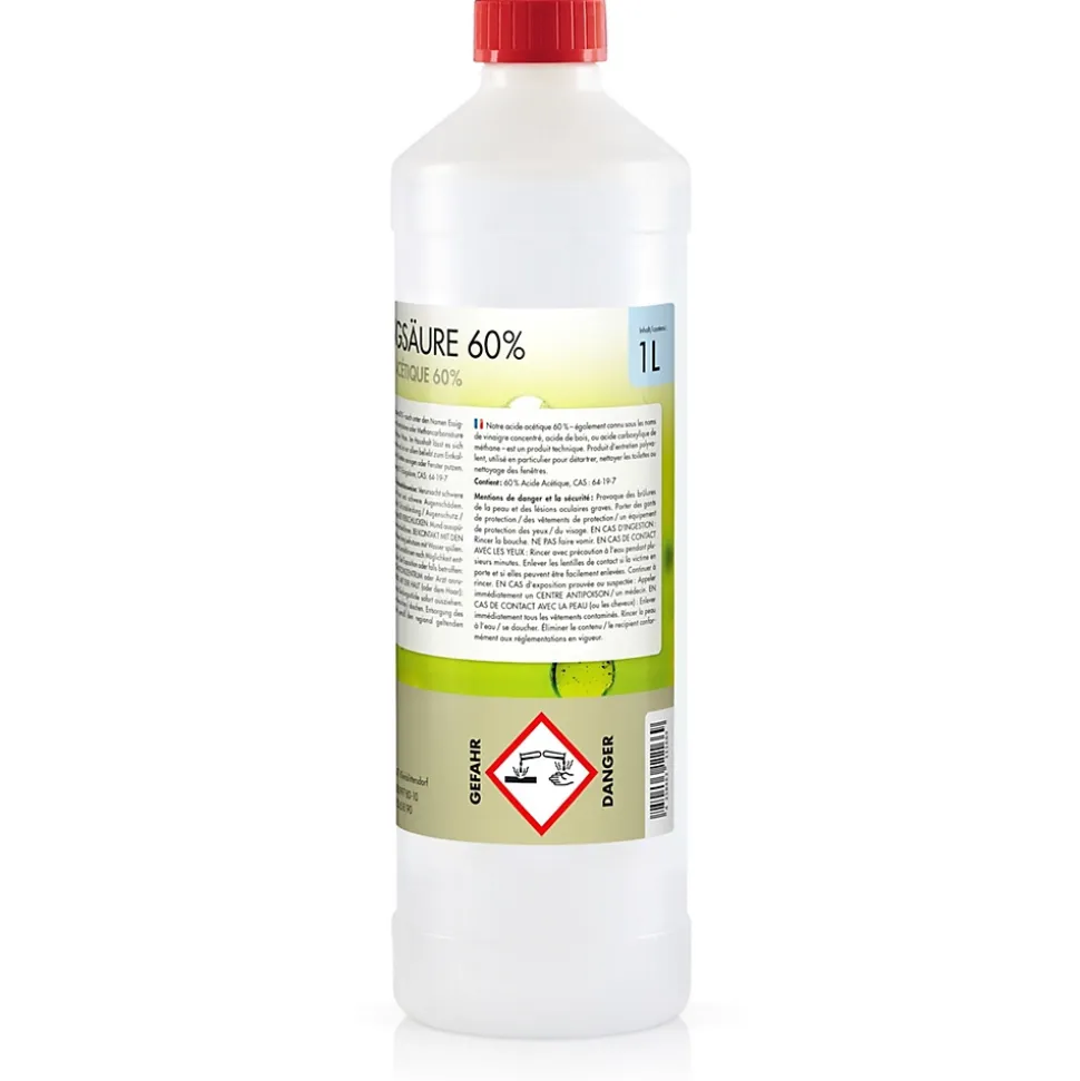 Acide Acétique 60 %, 1 x 1 L : Nettoyant Concentré, Et Économique Pour Un Usage Ménager Polyvalent