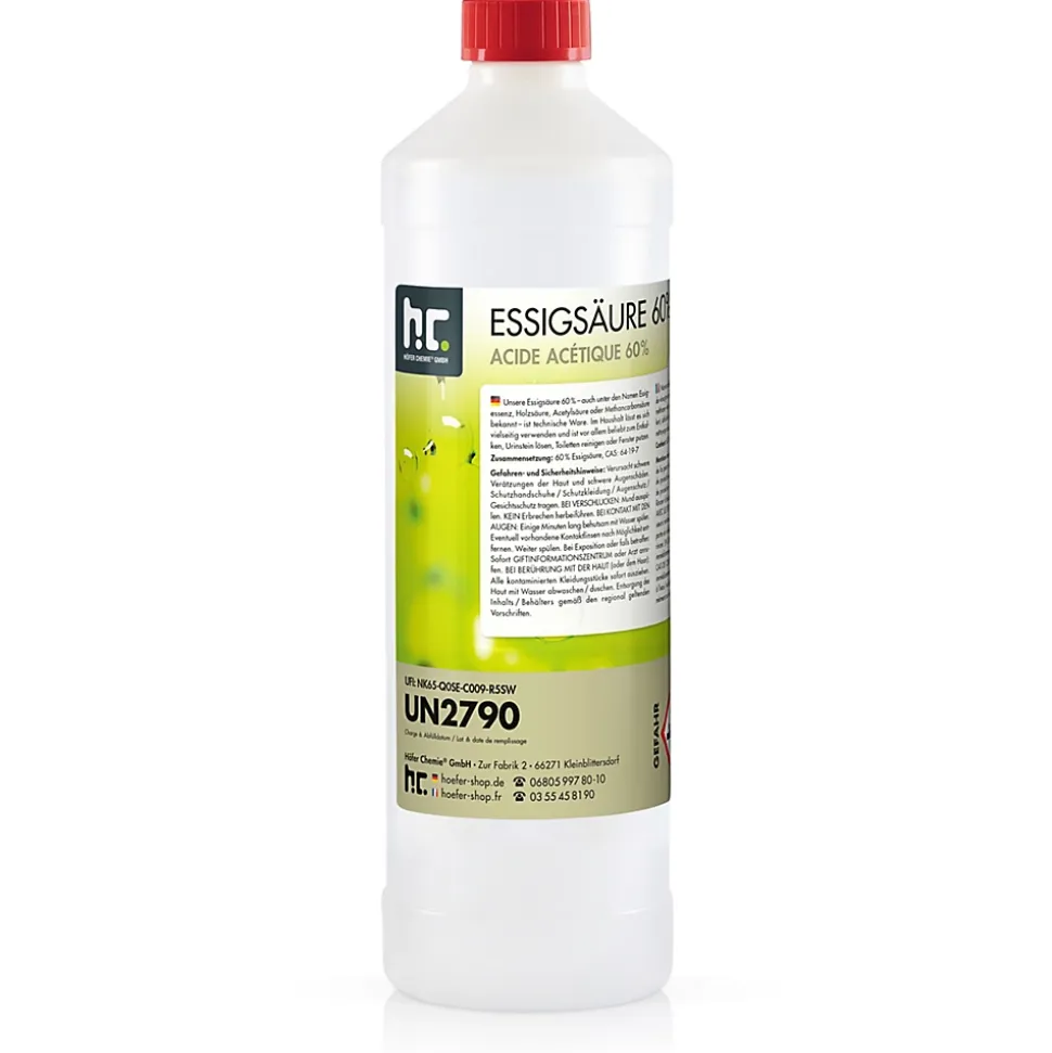 Acide Acétique 60 %, 1 x 1 L : Nettoyant Concentré, Et Économique Pour Un Usage Ménager Polyvalent