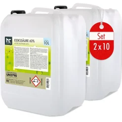 Acide Acétique 60 %, 2 x 10 L : Nettoyant Concentré, Et Économique Pour Un Usage Ménager Polyvalent