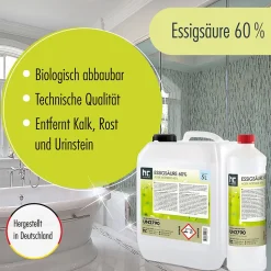 Acide Acétique 60 %, 48 x 5 L : Nettoyant Concentré, Et Économique Pour Un Usage Ménager Polyvalent