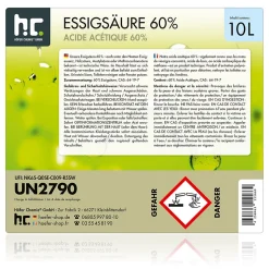 Acide Acétique 60 %, 1 x 10 L : Nettoyant Concentré, Et Économique Pour Un Usage Ménager Polyvalent