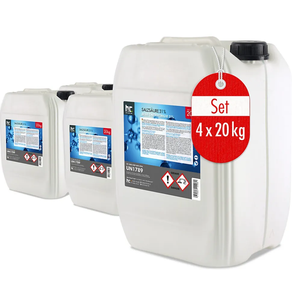 Acide Chlorhydrique 29-32%, Bidon De 4 x 20 Kg, Nettoyage, Décapage, Traitement Métallurgique