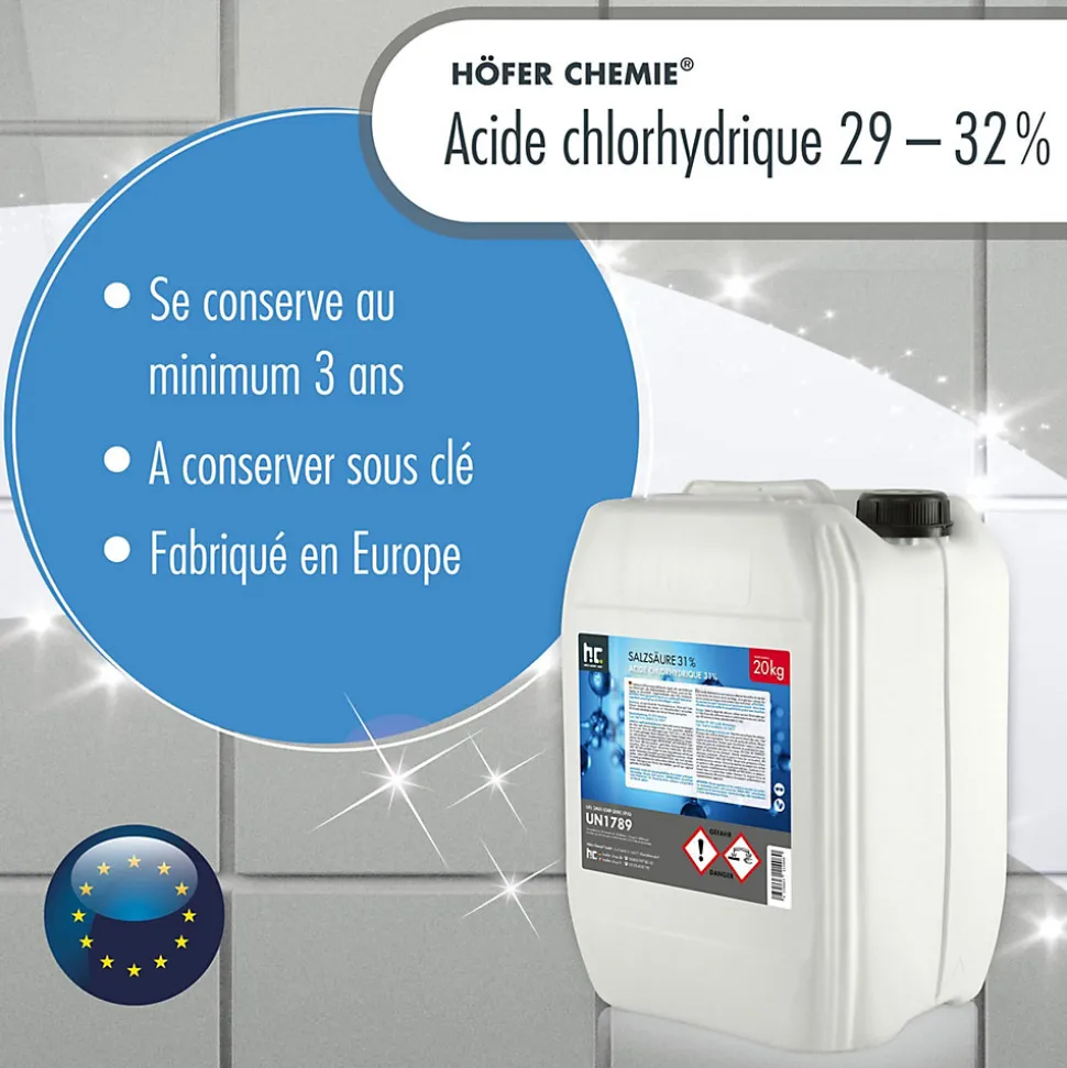 Acide Chlorhydrique 29-32%, Bidon De 4 x 20 Kg, Nettoyage, Décapage, Traitement Métallurgique