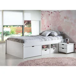 ALASKA - Lit 90x200 cm multi-rangement Vernis Blanc