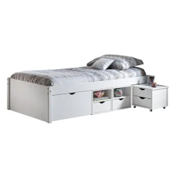 ALASKA - Lit 90x200 cm multi-rangement Vernis Blanc