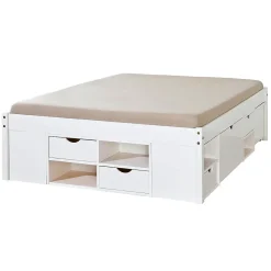 ALASKA - Lit 180x200cm multi-rangement Vernis Blanc