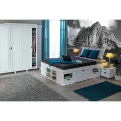 ALASKA - Lit 180x200cm multi-rangement Vernis Blanc