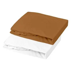 Alèse et drap-housse P'TIT DODO 60 x 120 cm Blanc Caramel - Set 2 pièces