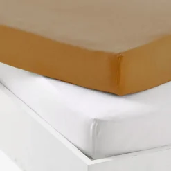 Alèse et drap-housse P'TIT DODO 60 x 120 cm Blanc Caramel - Set 2 pièces