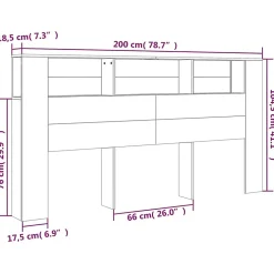 ANSELF Tête de lit avec Rangement,Tete de lit Bois,Design Mural,Espace de Rangement,Chêne fumé 200x18,5x104,5 cm