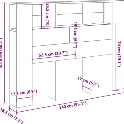 Armoire à tête de lit Chêne artisanal 140 x 18,5 x 102,5 cm Bois d'ingénierie vidaXL