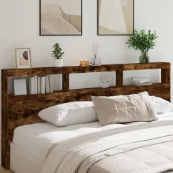 Armoire tête de lit avec LED chêne fumé 220x17x102 cm vidaXL