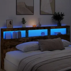 Armoire tête de lit avec LED chêne fumé 220x17x102 cm vidaXL