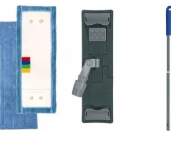 Balai à  plat : monture de lavage + 2 franges microfibres + 1 manche