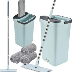 Balai serpillière plat avec seau essoreuse deux compartiments + 3x lavette offerte