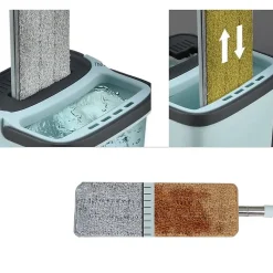 Balai serpillière plat avec seau essoreuse deux compartiments + 3x lavette offerte