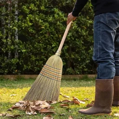 Balai paille de riz 150x30 cm solide 7 fils pour nettoyage extérieur intensif