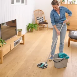 Balai serpillère à franges microfibre et plastique GoodHome blanc et bleu l.8 cm