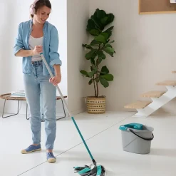 Balai serpillère à franges microfibre et plastique GoodHome blanc et bleu l.8 cm