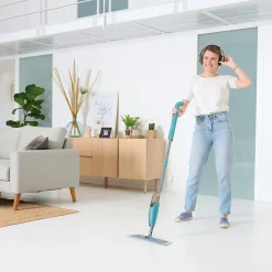 Balai serpillère microfibre avec vaporisateur GoodHome gris et bleu L.124 x l.12 cm