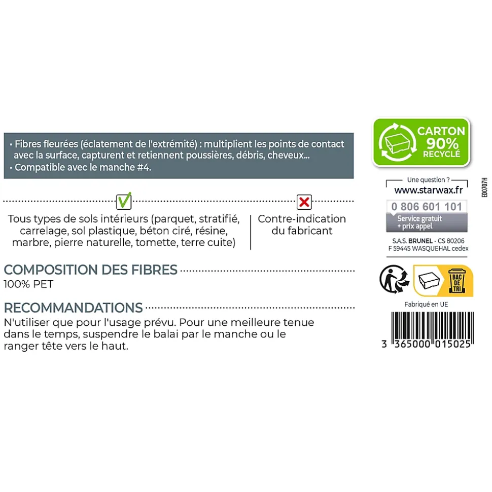 Balai sol intérieur bords droits antichocs Starwax