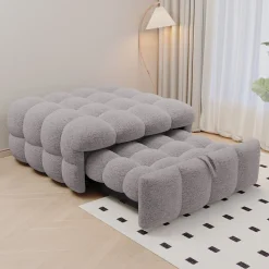 Banquette Convertible - Lit Pliant 2-en-1 avec Lit D'Appoint, Tissu Pelucheux Teddy, Gris, 183x76x42 cm