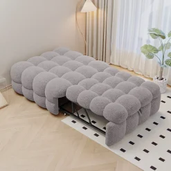 Banquette Convertible - Lit Pliant 2-en-1 avec Lit D'Appoint, Tissu Pelucheux Teddy, Gris, 183x76x42 cm