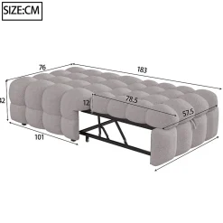 Banquette Convertible - Lit Pliant 2-en-1 avec Lit D'Appoint, Tissu Pelucheux Teddy, Gris, 183x76x42 cm