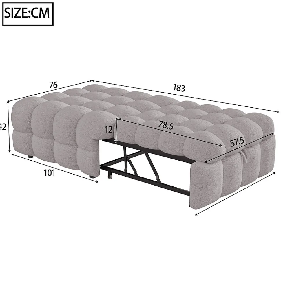 Banquette Convertible - Lit Pliant 2-en-1 avec Lit D'Appoint, Tissu Pelucheux Teddy, Gris, 183x76x42 cm