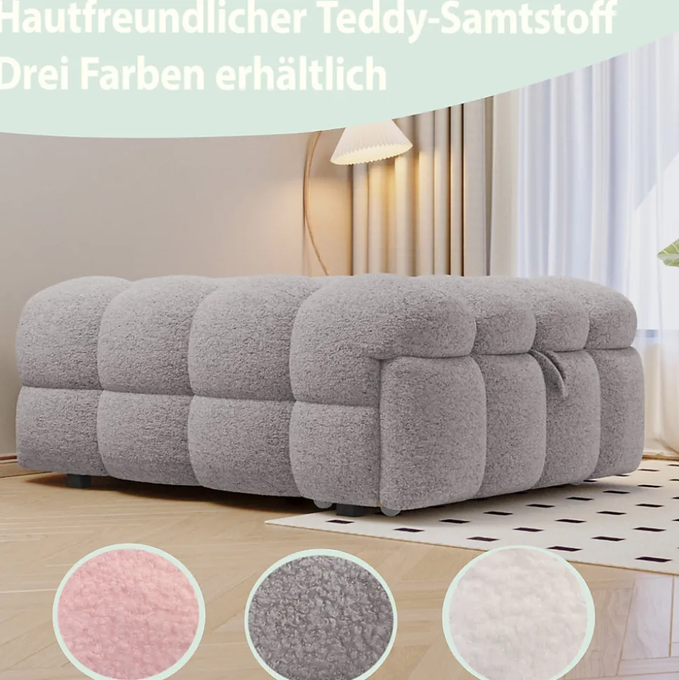 Banquette Convertible - Lit Pliant 2-en-1 avec Lit D'Appoint, Tissu Pelucheux Teddy, Gris, 183x76x42 cm