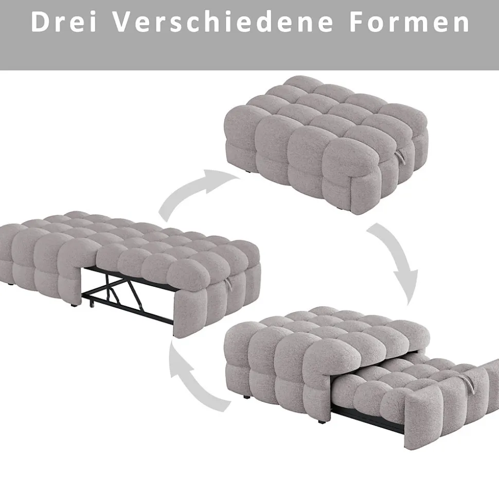 Banquette Convertible - Lit Pliant 2-en-1 avec Lit D'Appoint, Tissu Pelucheux Teddy, Gris, 183x76x42 cm