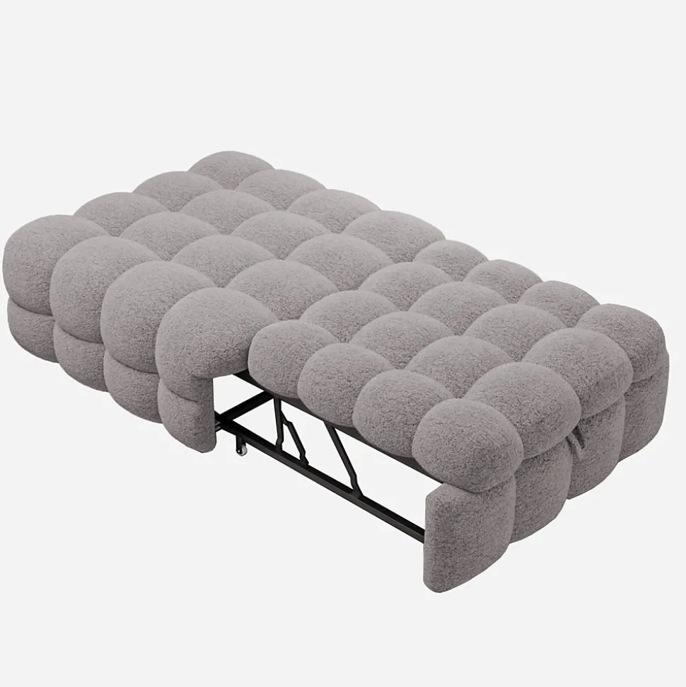 Banquette Convertible - Lit Pliant 2-en-1 avec Lit D'Appoint, Tissu Pelucheux Teddy, Gris, 183x76x42 cm