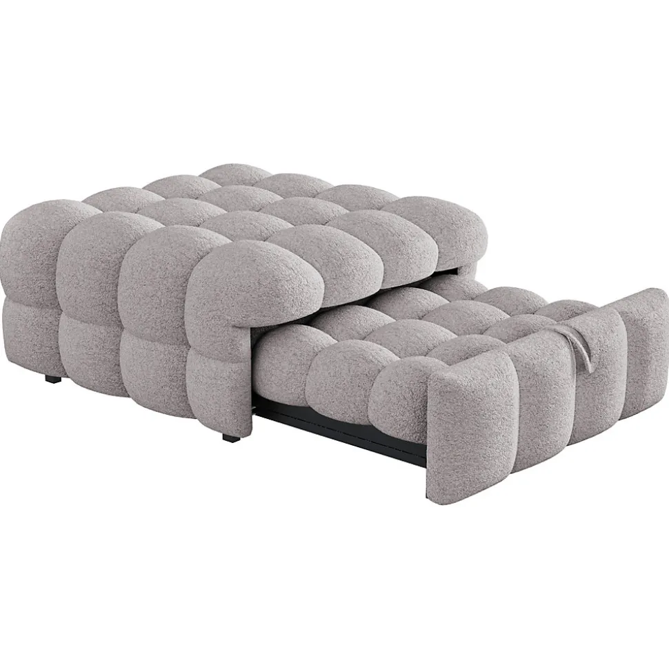 Banquette Convertible - Lit Pliant 2-en-1 avec Lit D'Appoint, Tissu Pelucheux Teddy, Gris, 183x76x42 cm