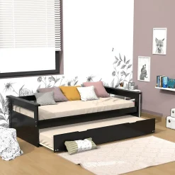 Banquette gigogne TOLEDE 90x190 + 2 sommiers + 1 tiroir-lit / Noir