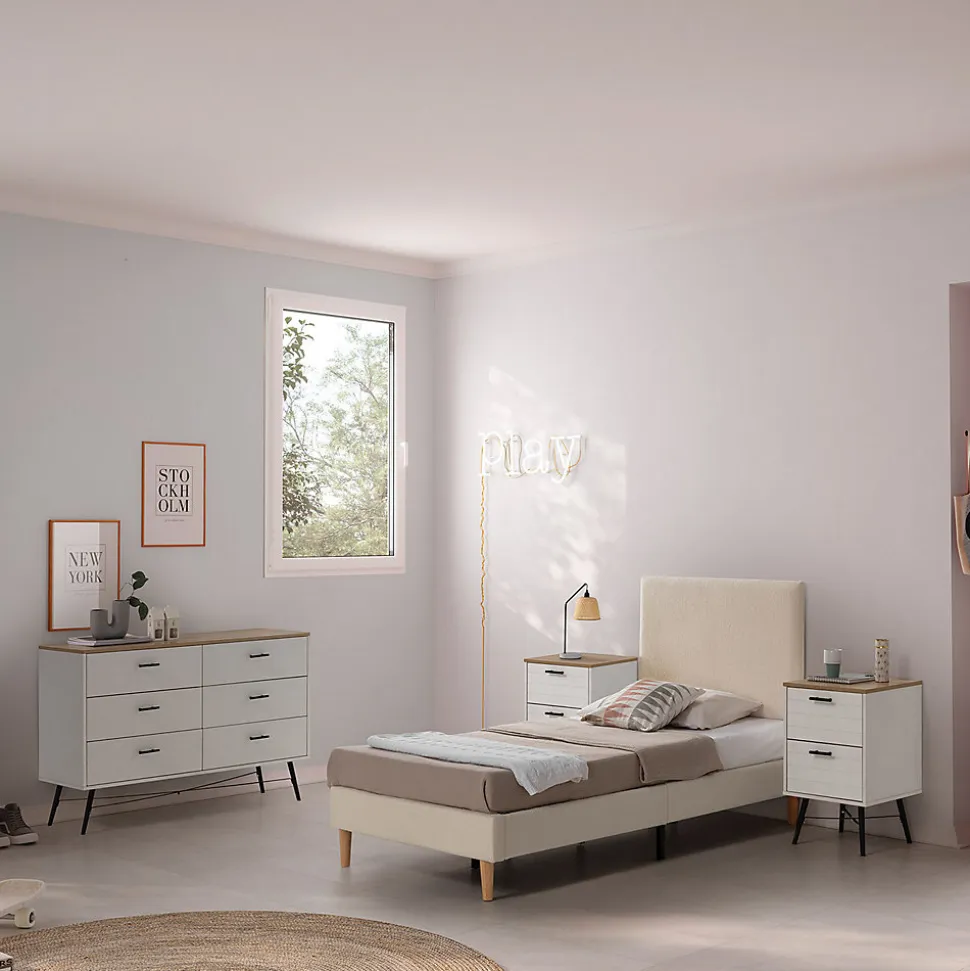 Base rembourrée Niebla 90x190 cm Imitation tissu mouton beige